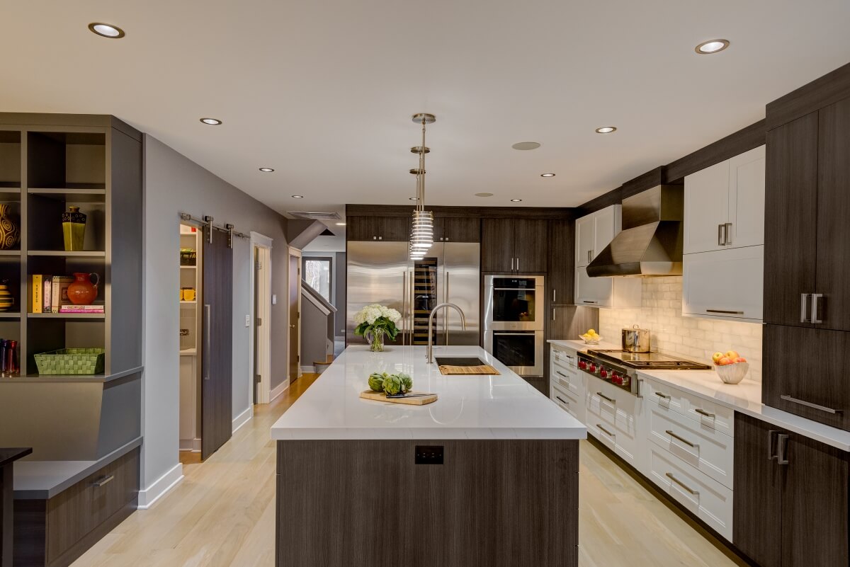 Full view of entire kitchen, Dura Supreme cabinetry. Photography by Dennis Jourdan.