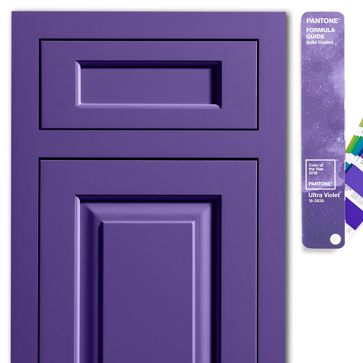 Dura Supreme Kendal inset door style in Custom Finish matched to Ultra Violet Pantone 18-3838.