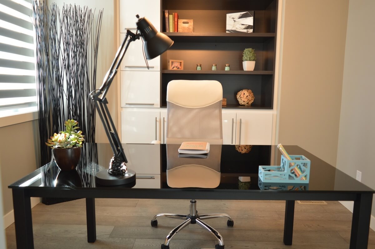 An example of a floating desk featured in a home office.