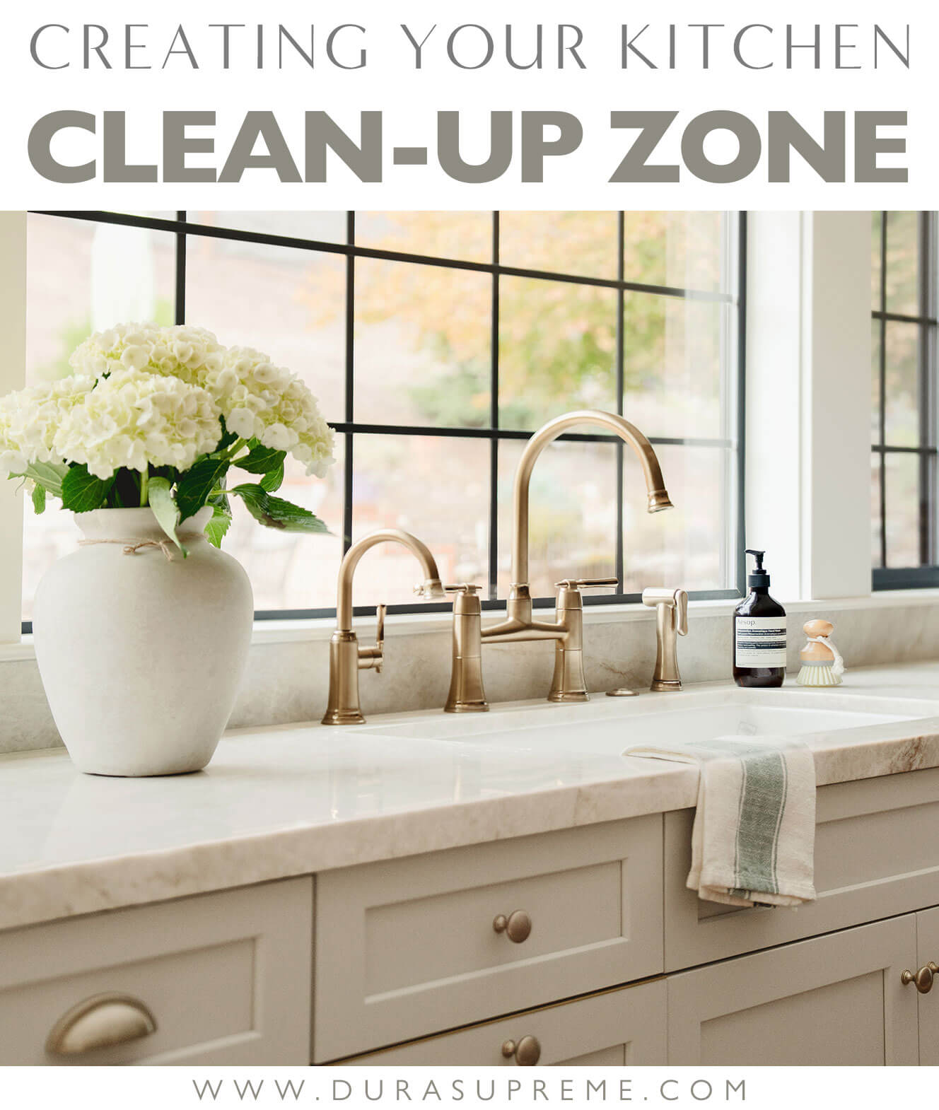 Creating your kitchen clean-up zone. Kitchen Design by Honeycomb Home Design, showcasing a beautiful example of a Clean-Up Zone space around the kitchen sink.