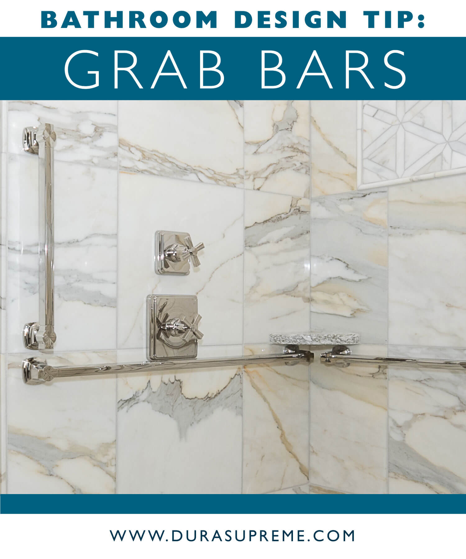 Bathroom Design Tips and Rules for Accessible Grab Bars in the Shower. Image showing the NKBA Grab Bar guideline. Design by Pinnacle Design. Photo by Dan Denardo.