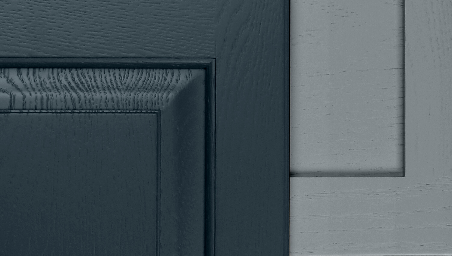 Samples of Dura Supreme cabinet doors with painted oak finishes.