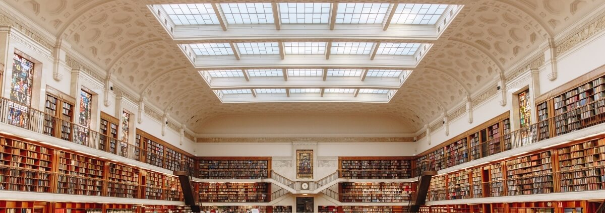Library with mullioned skylights, Photography by Isaac Benhesed