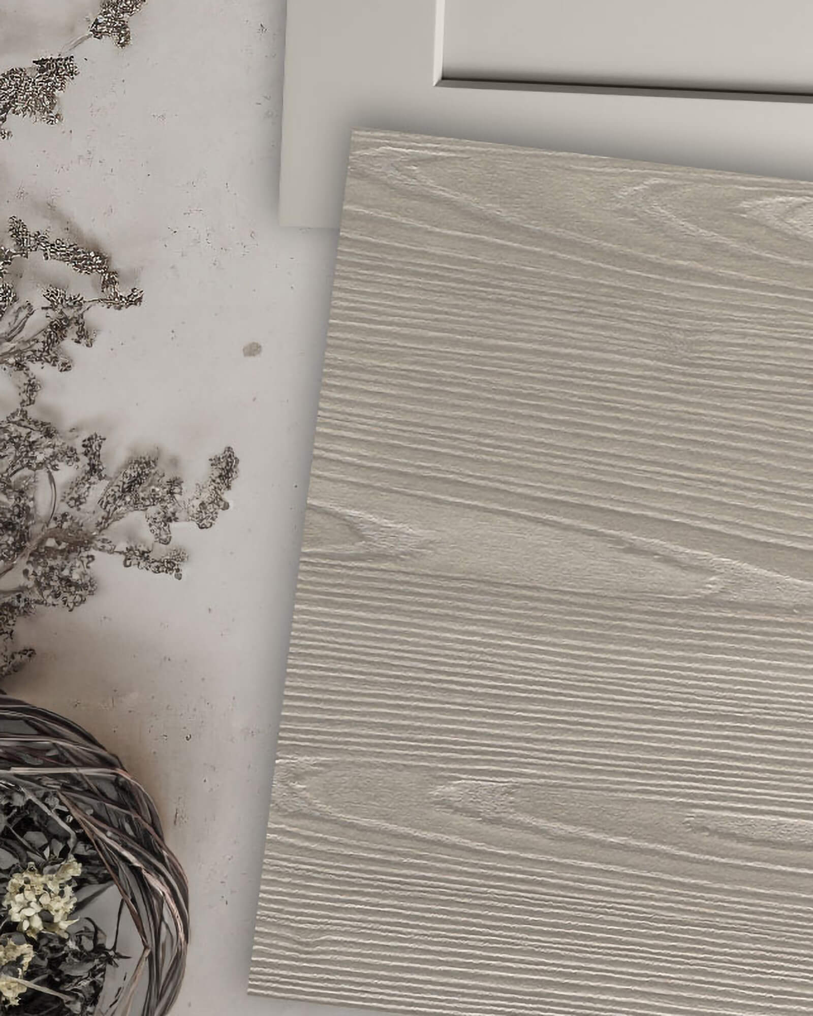 Aiden-Horizontal cabinet door in Pesaro Sculpted TFL showcases a dramatic horizontal grain pattern with the authentic look and feel of weathered wood. The textured sculpted surface adds depth, movement, and contemporary style to modern slab door cabinetry.