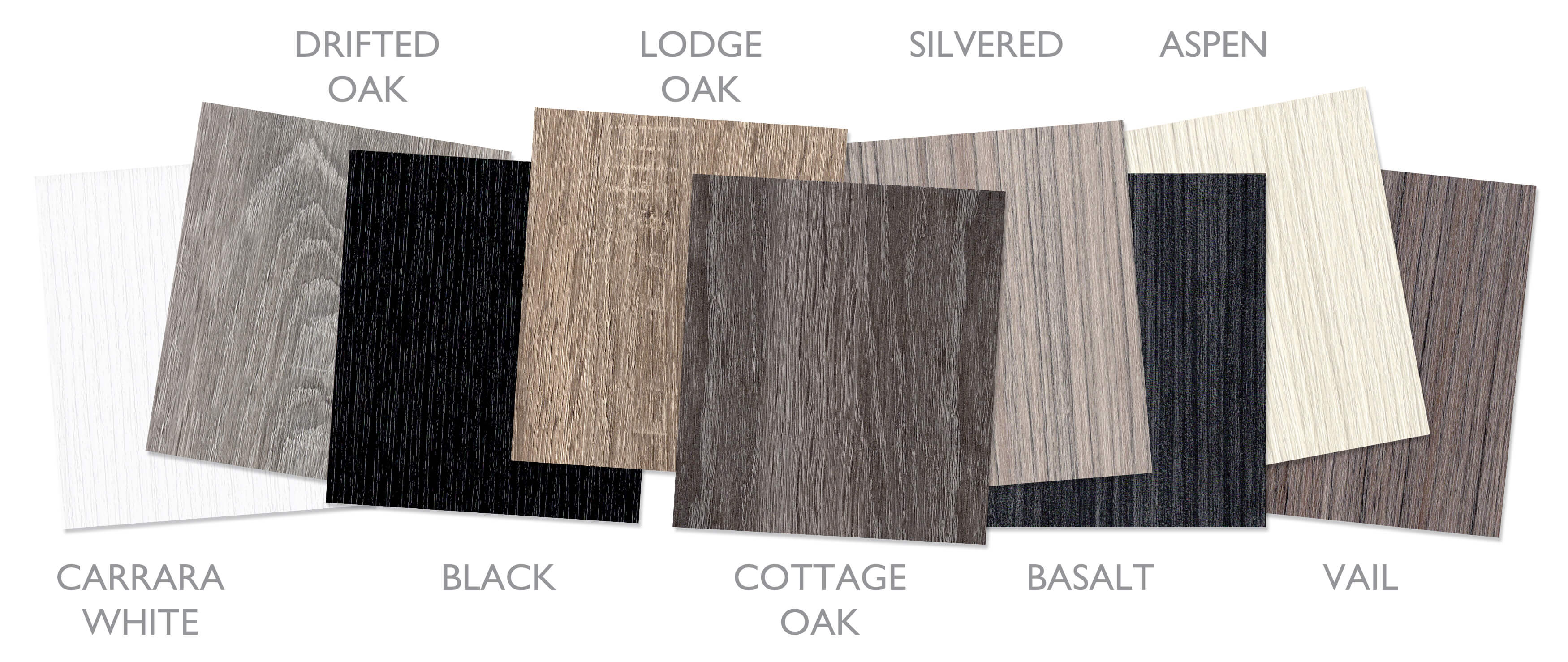 Our collection of Tempo-Horizontal slab door cabinet finishes showcase Textured TFL materials with dramatic horizontal grain patterns inspired by reclaimed wood and driftwood textures. Rustic character, contemporary styling, and richly layered surfaces bring depth and industrial-inspired appeal to modern custom cabinets.