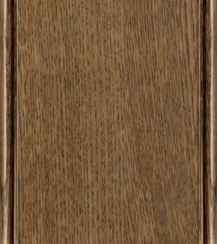 This finish color for Quarter-sawn White Oak kitchen & bath cabinets is shown in the dark Praline stain by Dura Supreme Cabinetry. This dark, rich brown cabinet stain color with true-brown undertone.