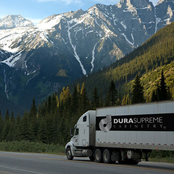 A Dura Supreme Cabinetry truck showing cabinet product delivery nationwide with great lead times.