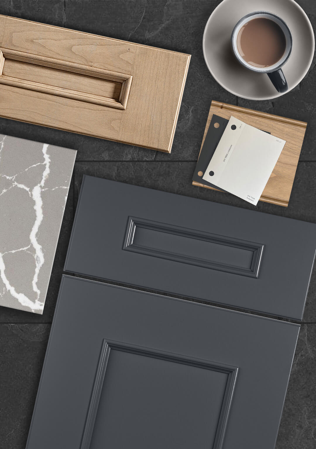 Samples of cabinetry doors and finishes.