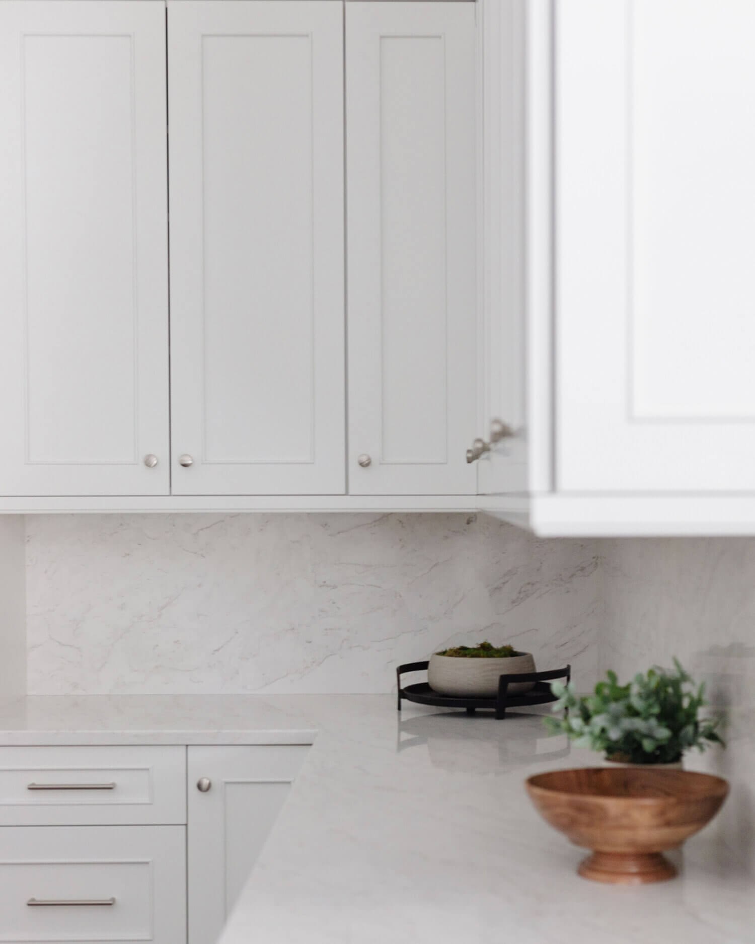 A elegant white painted cabinets with a luxurious cabinet door style.