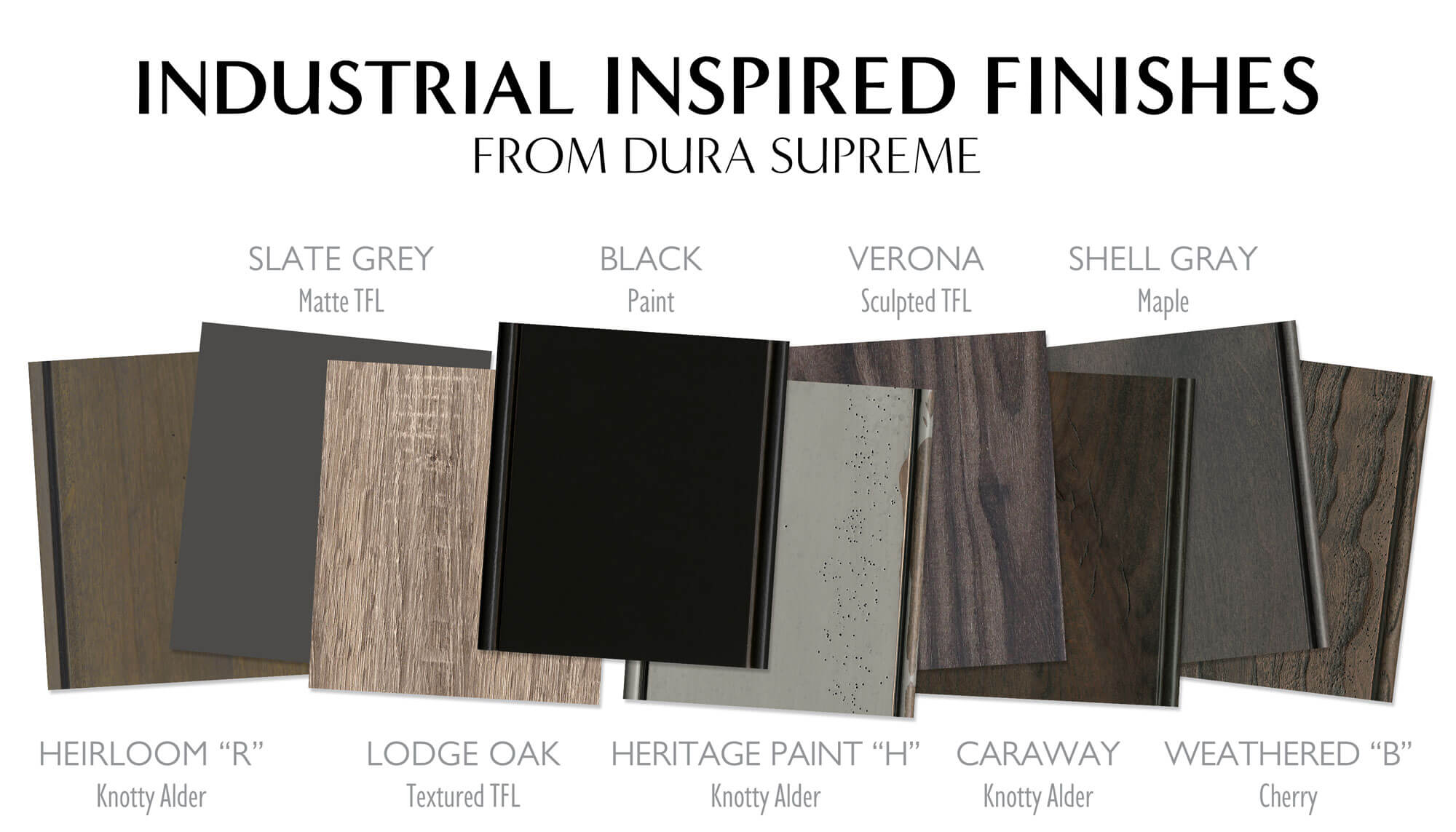 Industrial Style Cabinet Finishes and Color options from Dura Supreme Cabinetry.