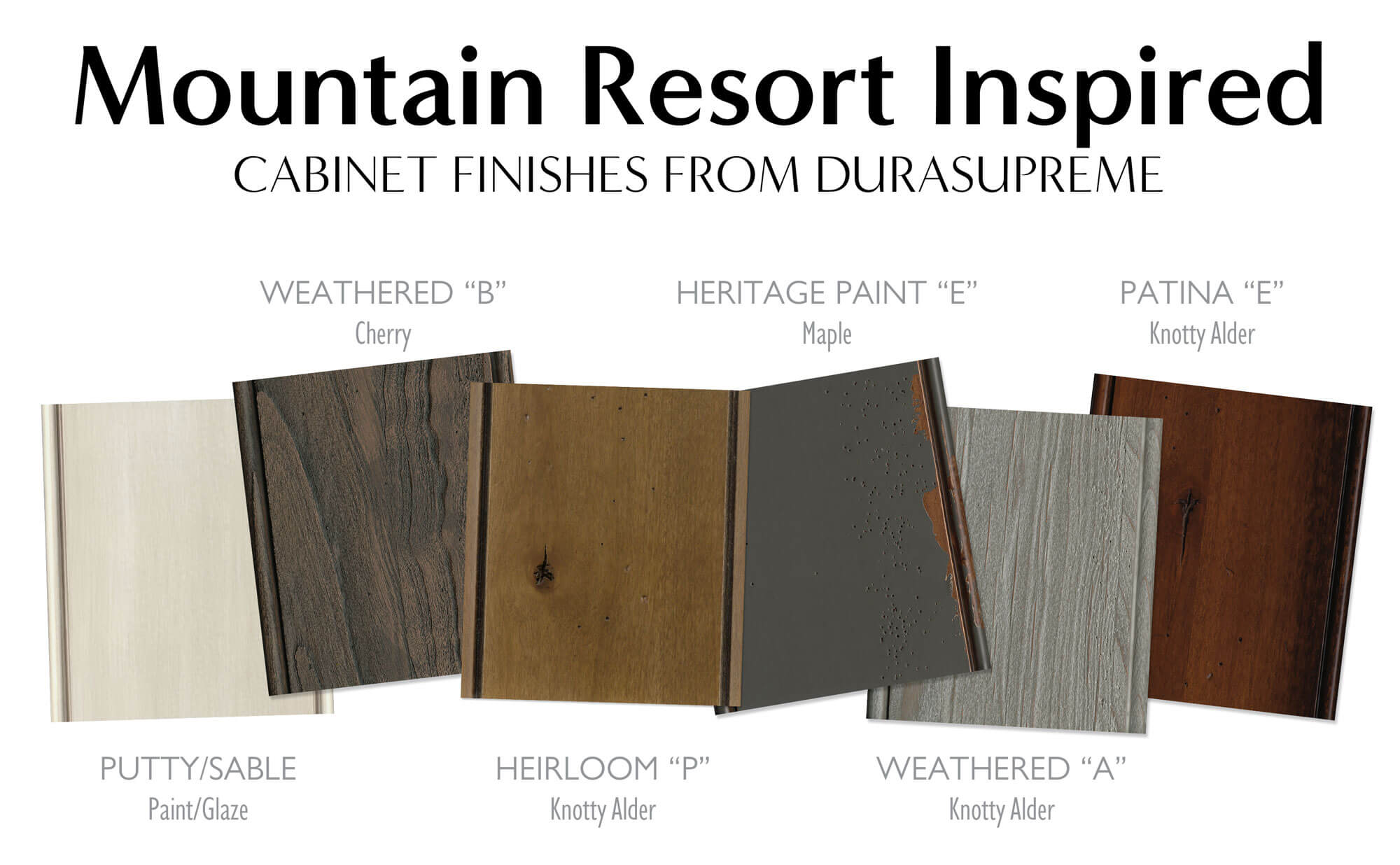 Traditional and rustic cabinet finishes and colors with a Mountain Resort Style from Dura Supreme Cabinetry.