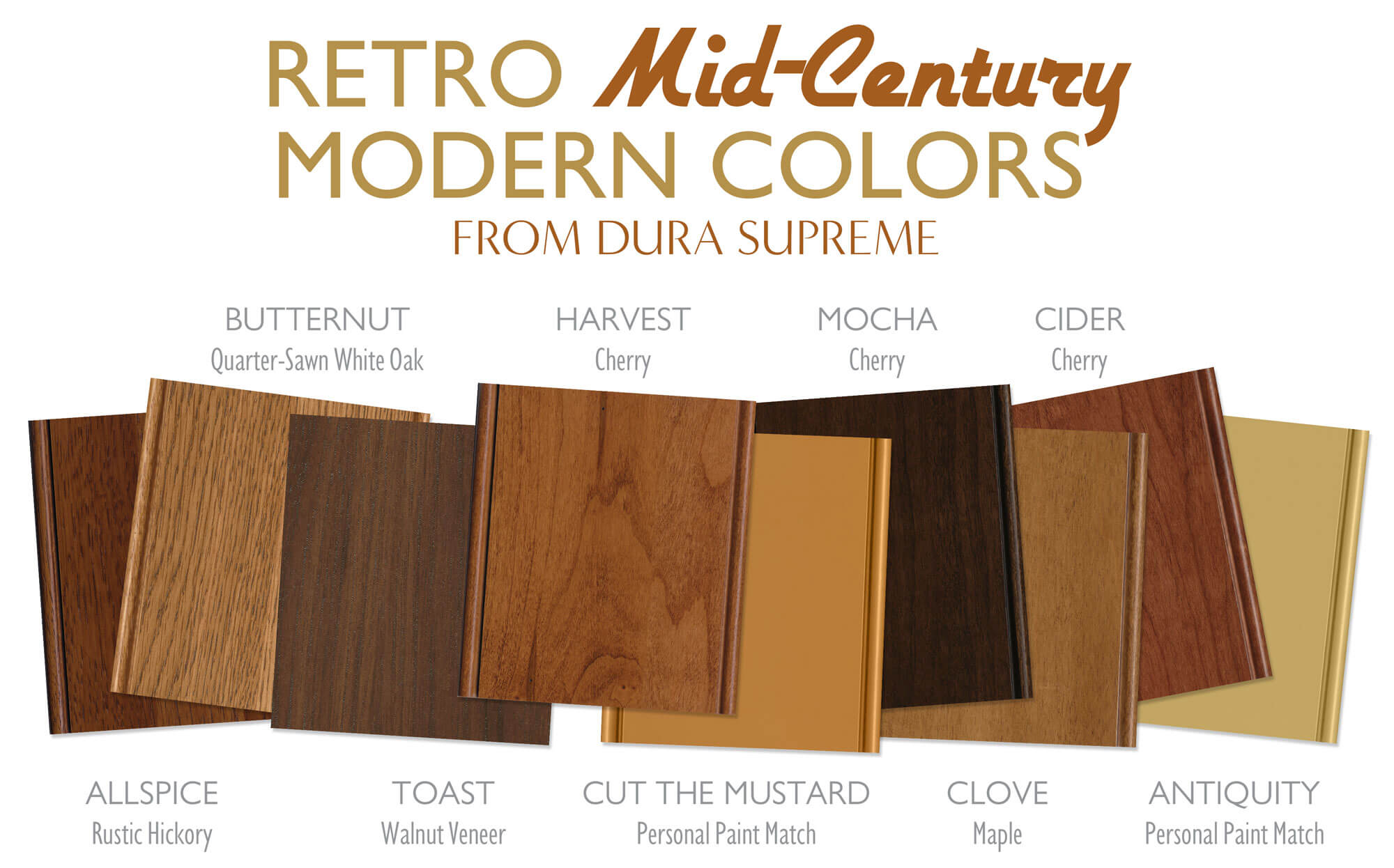 Retro Mid-Century Modern Style Kitchen Cabinet Colors from Dura Supreme for a 20th century look.